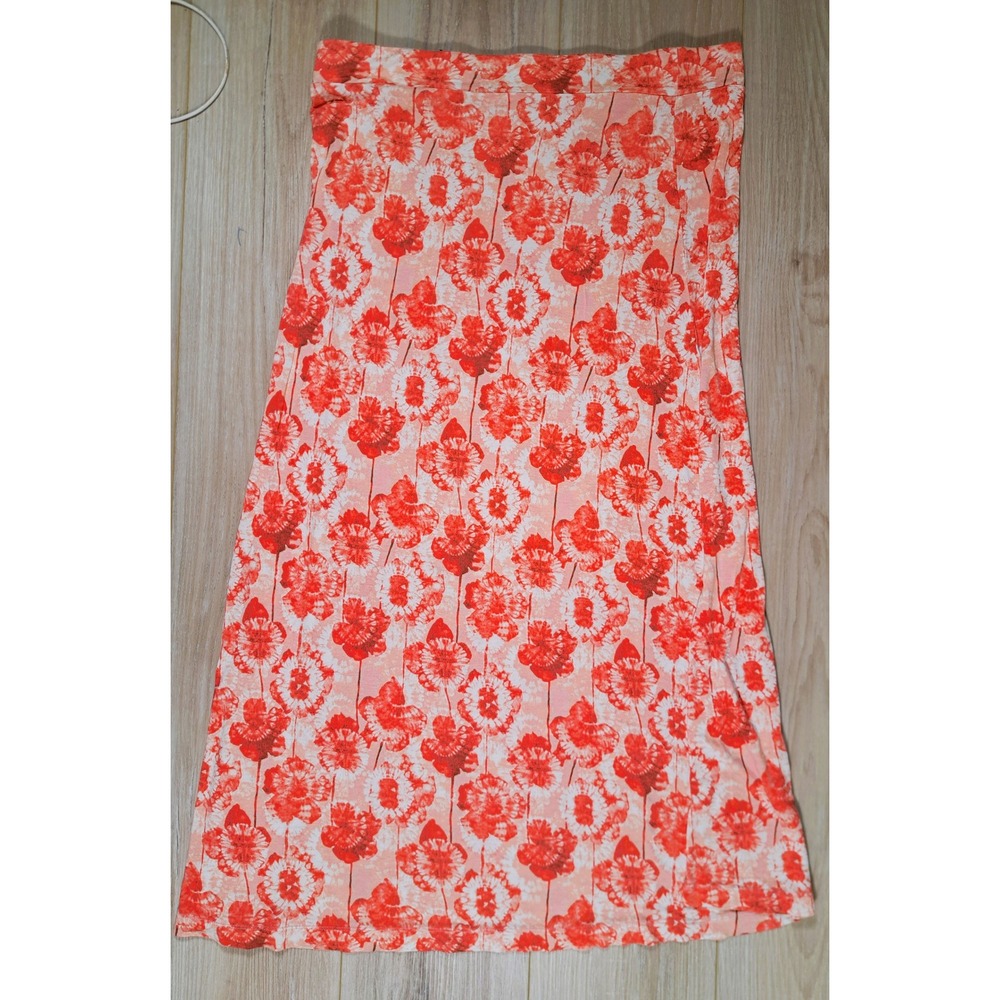 New York & Company Salmon Pink Floral Poppy Maxi Skirt‎ Rayon Womens Large L
